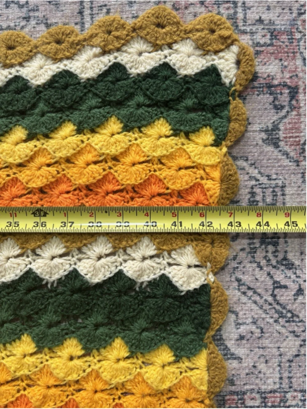 Vintage Crochet Handmade Afghan Throw Blanket Chevron 43x71” Green Orange Yellow